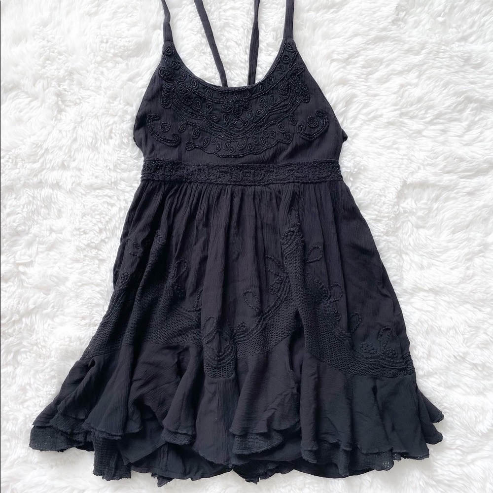 NWT FREE PEOPLE black flowy beaded flowy dress